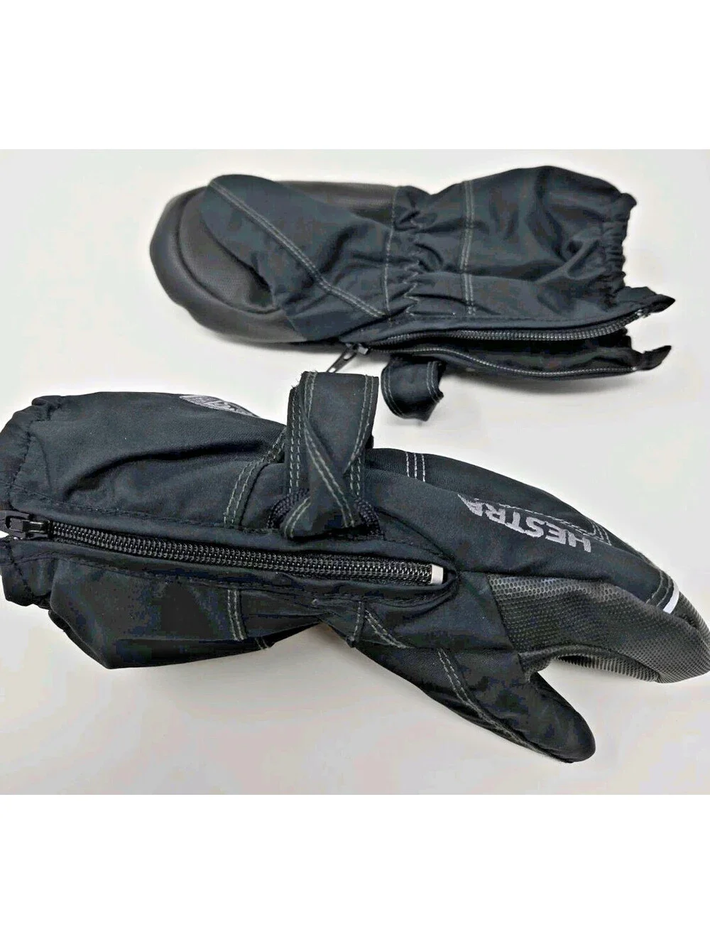 Hestra Snow Ski Mittens Kids Size 1 Toddler Black Zipper Sides Adjustable